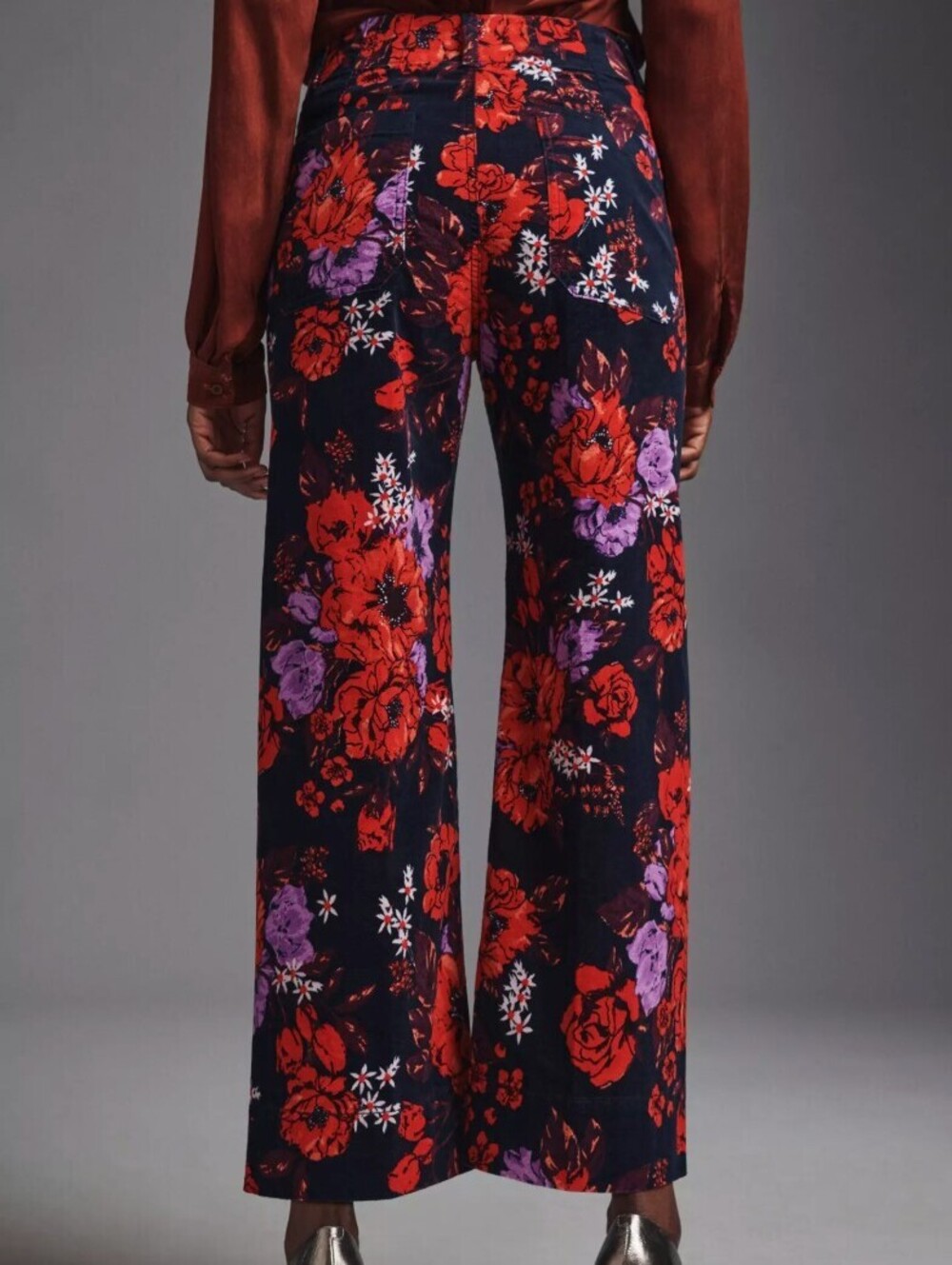 Maeve by Anthropologie Colette Crop Wide-Leg Floral Red Velvet Pants - Size - 29 - Picture 3 of 11